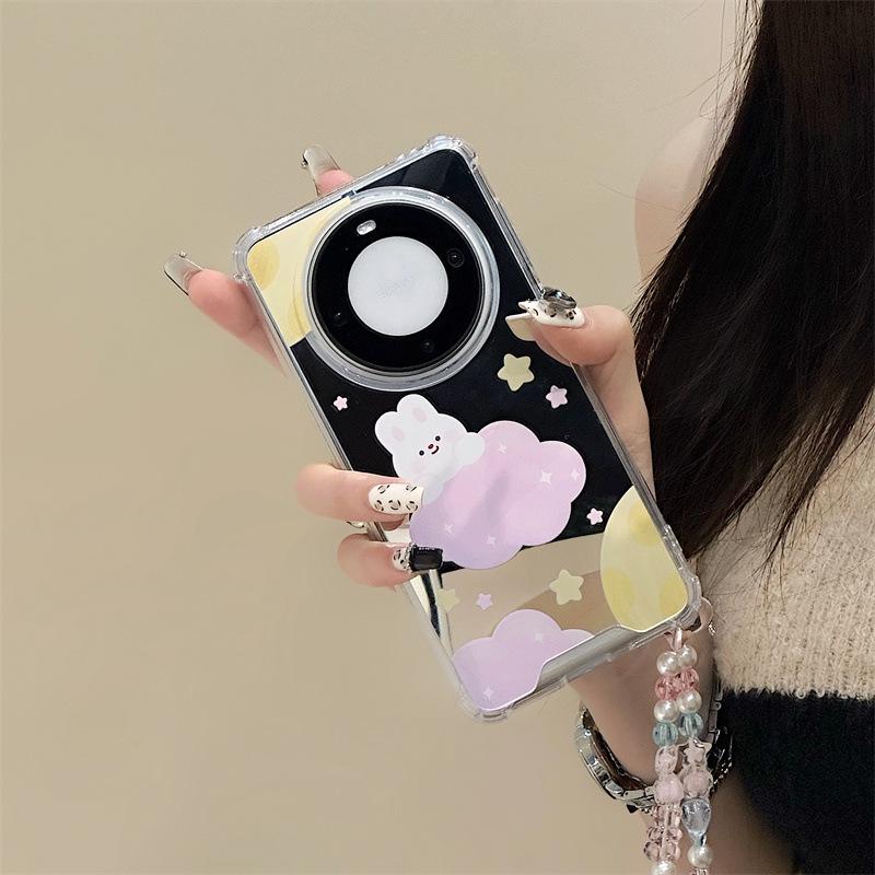 Huawei Mate60 Phone Case with Chain for Mate 50/40 Pro & Nova 11/10, P60/50 Mirror Case