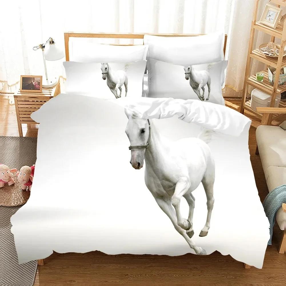 Running Horses Comfortable Duvet Quilt Cover Pillowcase Bedding Set Children Bedroom Decoration Home Textile