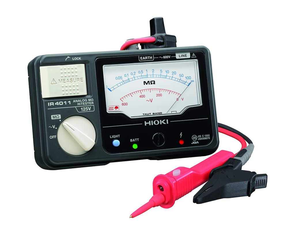 HIOKI Insulation Resistance Meter Analog Megohm with Switched Lead Set Accessories JIS Certified Made In Japan Rated Single Range DC 125V Megger
