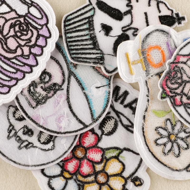 Doku Cartoon English Embroidery Patch Set: Computer Embroidery Labels, Bag Stickers, Clothing Accessories, and Cloth Stickers