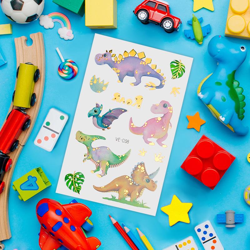 Metallic Cartoon Dinosaur Tattoo Stickers for Men and Women - Face and Arm Designs