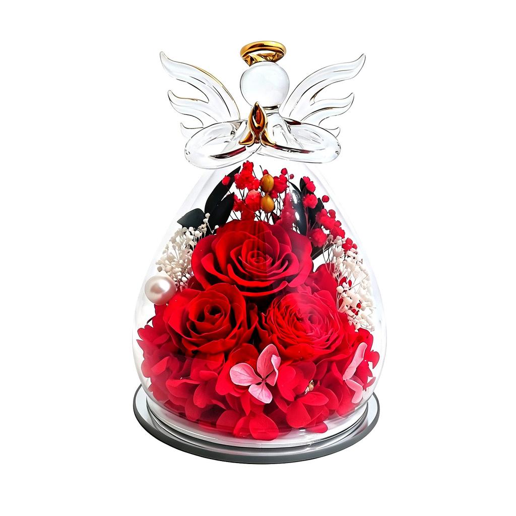 Preserved Rose Forever Flower in Glass Angel Figurines, Flowers for Delivery, Gifts for Mom Birthday Gifts for Women Mom Grandma Wife Friends