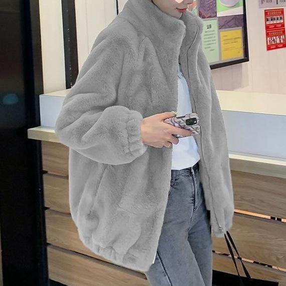 Fleece Thickened Jacket Coral Fleece Sweater Women's Autumn and Winter Design Sense Double-sided Fleece Stand-up Collar Warm Cardigan Wool Top