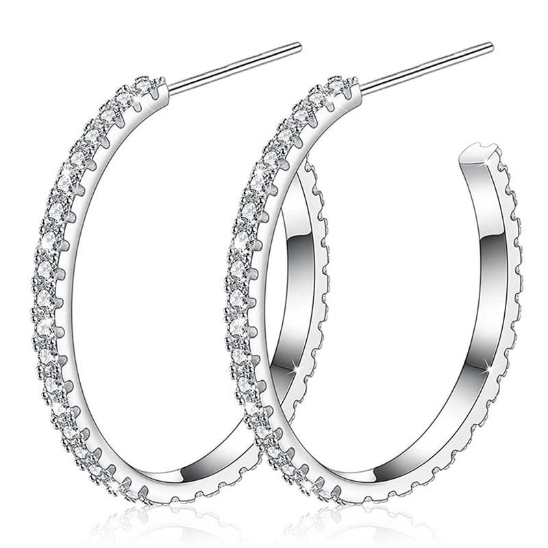 

925 Sterling Silver Big Hoop Earrings Female Trendy Lady Party Jewelry Bright Cubic Zirconia Luxury Accessories