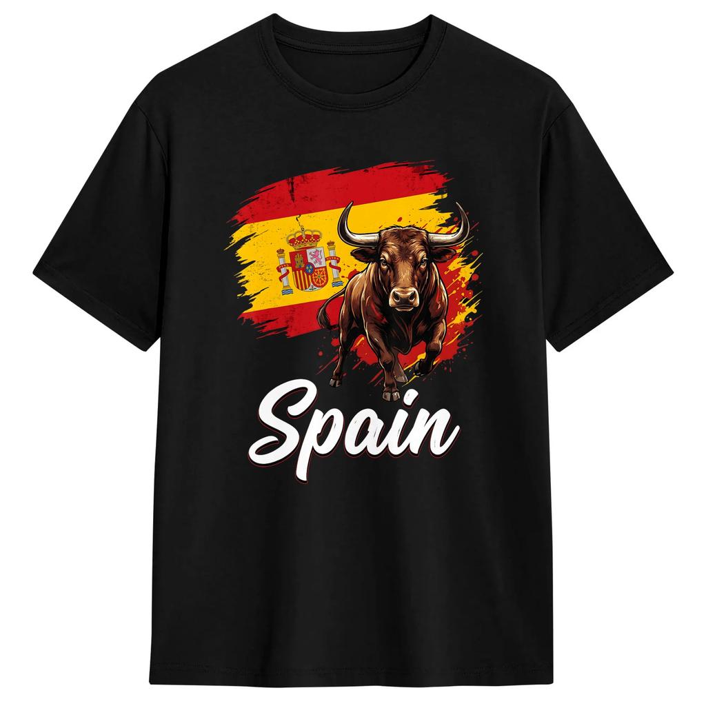 Powerful Spanish Bull with National Flag TShirt Unisexs Y2K Retro TShirts Summer ONeck Harajuku Tee Shirt Oversized Clothes