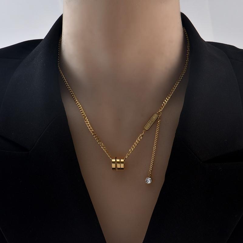 New Design Spiral Cylinder Tstainless steel Gold colour Necklace For Woman Korean Fashion  Gothic Girl's Clavicle Chain