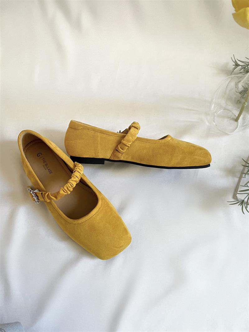 

Туфли-лодочки в стиле ретро с квадратной головкой и неглубоким горлом, женские, весенние, новые, французские, замшевые, нежные, мягкие, туфли Мэри Джейн на плоской подошве 40 жёлтый