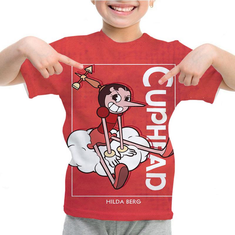 Dětské oblečení Dětské anime tričko Harajuku Kluci Dívky Kreslená trička Potisk Cuphead Mugman Letní topy s krátkým rukávem