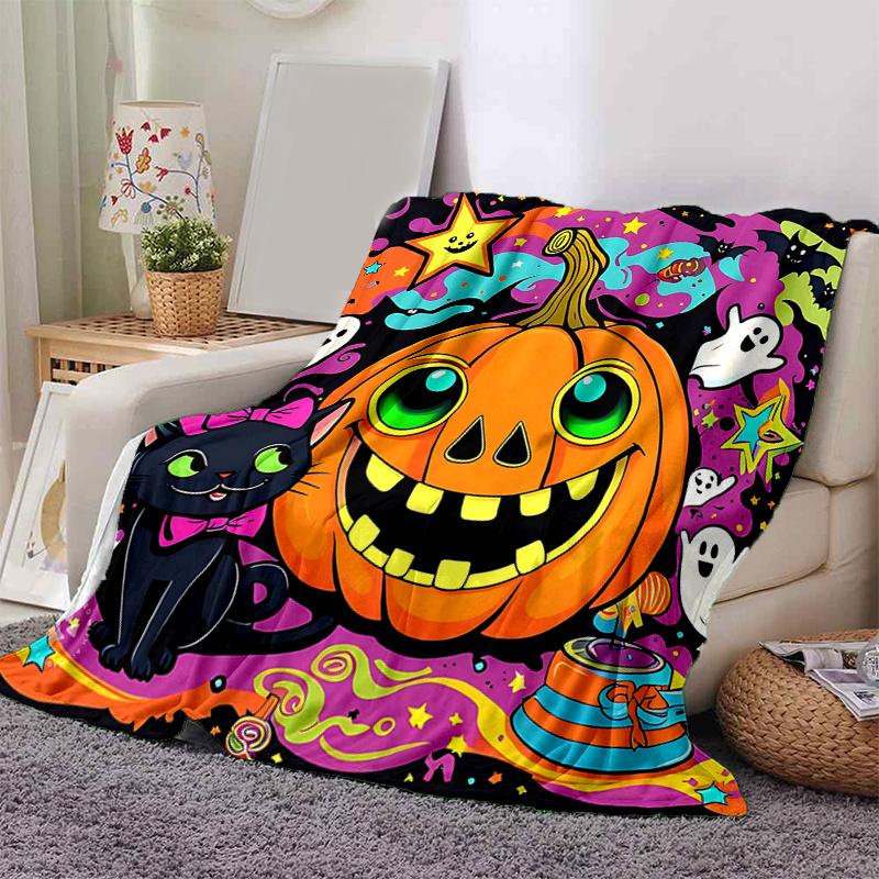 1pc Happy Pumpkin Halloween Blanket  Seasonal Universal Home Decorative Throw, Living Room, Travel, Camping, Car Blankets