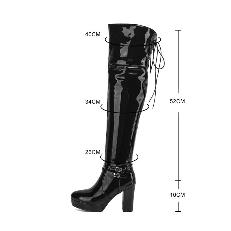 Fashion Women Round Toe Platform Boots femme Over The Knee Boots Ladies Sexy High Heels Patent Leather Long Boot Woman 2025 Winter Shoes