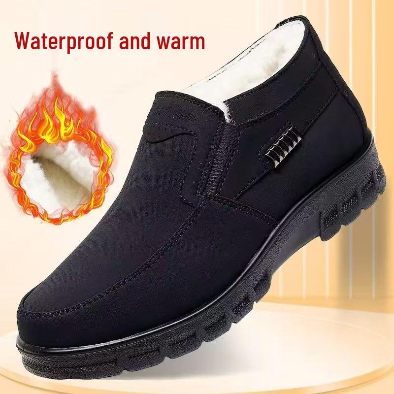 Men's Winter Fleece-Lined Non-Slip Cloth Shoes for Elderly - Warm, Thick Soft Sole Cotton Boots