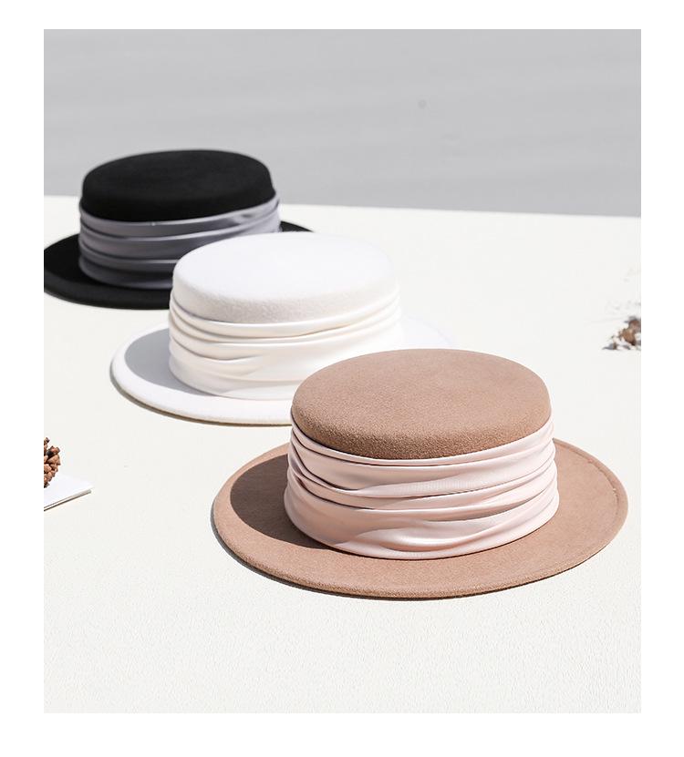 2026 Women's British Retro Wool Felt Hat - Autumn/Winter Flat Top, Brimmed, Casual Design
