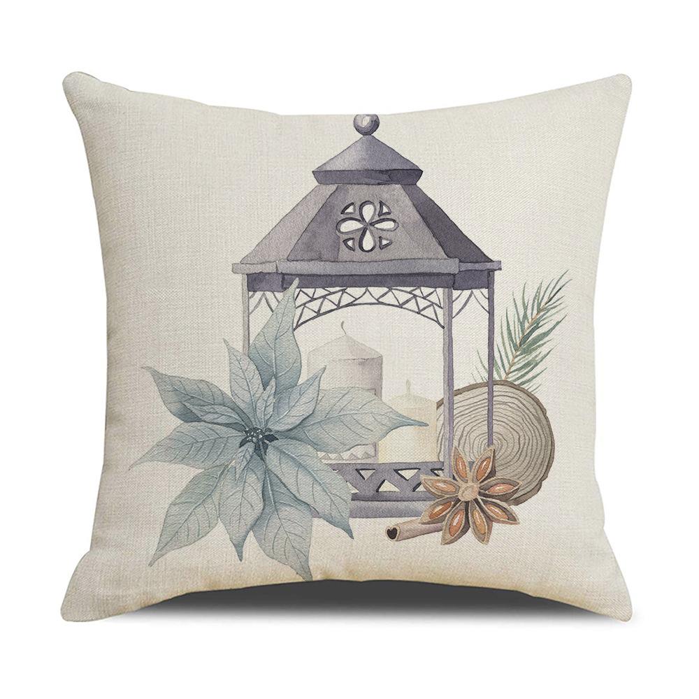 Simple Watercolor Christmas Pillow Cover Linen Printed Holiday Pillow Cartoon Pillow Cover