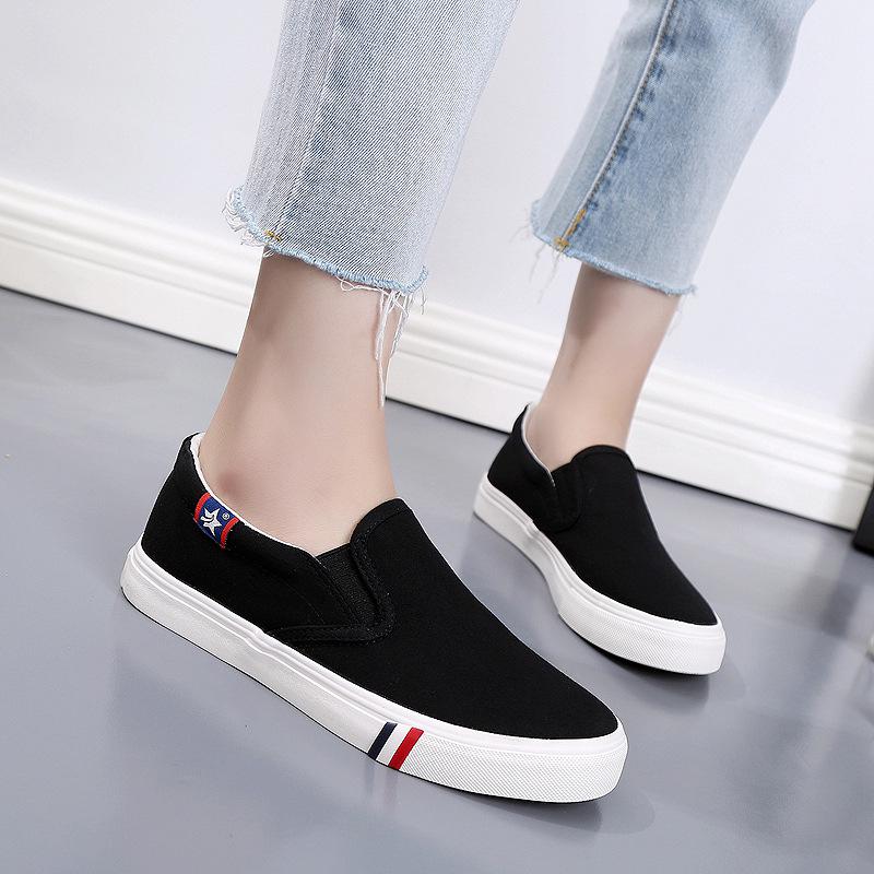 Yuanbu Letnie płócienne wsuwane buty niskie, oddychające buty dla par, całe czarne, płaska podeszwa, rozmiar 5544