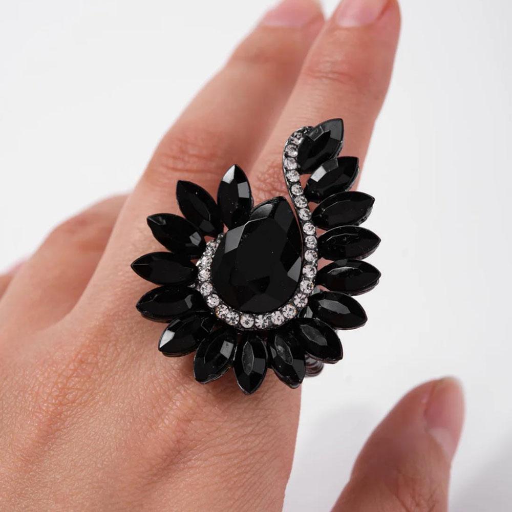 Stonefans Statement Water Drop Ring for Women Drag Queen Jewelry Gift Colourful Geometric Rhinestone Finger Ring Bridal Handmade