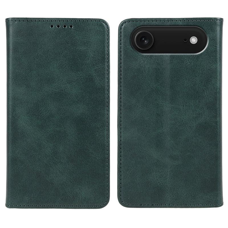 

For iPhone 17 Air Case Strong Magnetic PU Leather Phone Cover Calf Texture Green