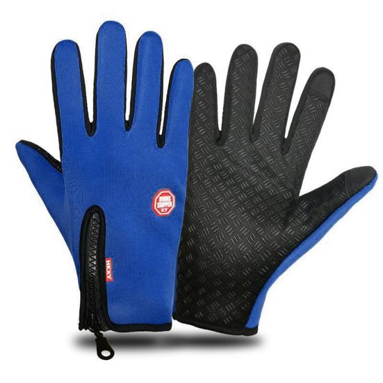 1 Pair Winter Gloves Waterproof Wear-resistant Anti-slip Cycling Climbing Zip-up Thick Plush Windproof Five Finger Touch Screen Outdoor