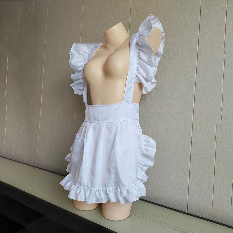 Sexy White Maid Nurse Uniform Waist Apron With Pockets Cooking Ruffled Short Half Apron Maid Cosplay Costume Accessory