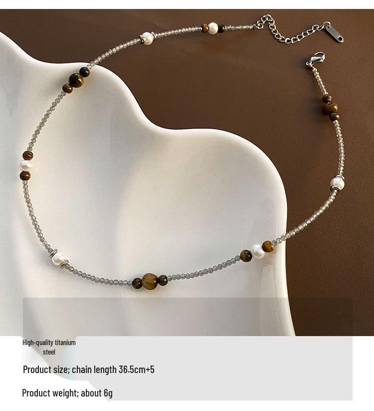 Handmade Tiger Eye & Imitation Pearl Clavicle Chain Necklace - Women's Fashionable & Versatile Accessory