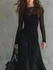 Sleek Black Mesh Long Sleeve Dress - Sexy & Elegant European & American Style