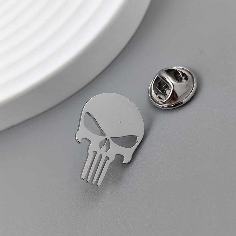 Punisher Skull Gold-plated Badge, Suit Lapel Pin Stainless Steel Black, Anti-exposure Buttons for Women, Brooch for Men