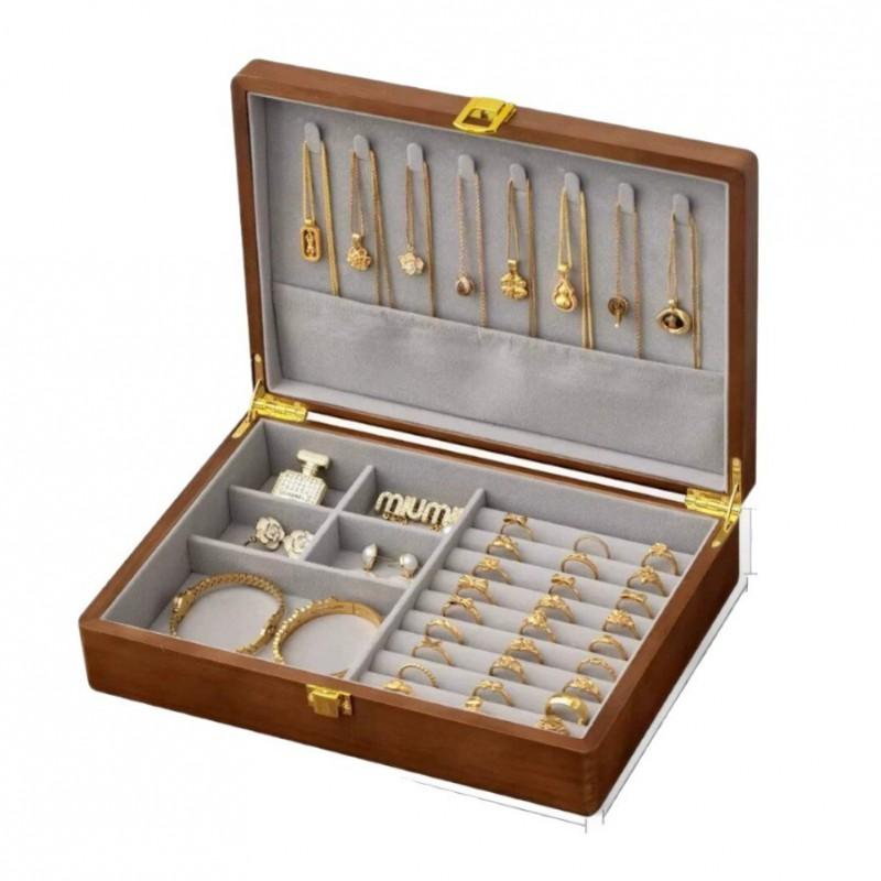 Wooden Jewelry Box With Lock Large Capacity Vintage Style Rings Earrings Bracelets Women