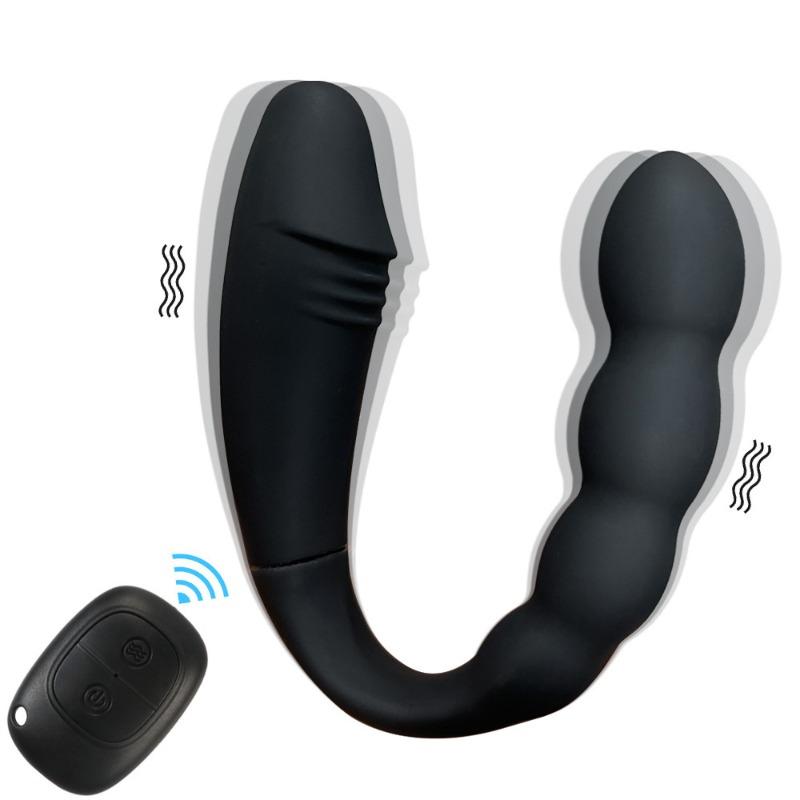 Prostate charging U-shaped double head vibration simulation masturbation silicone bead anal plug remote control jumping egg