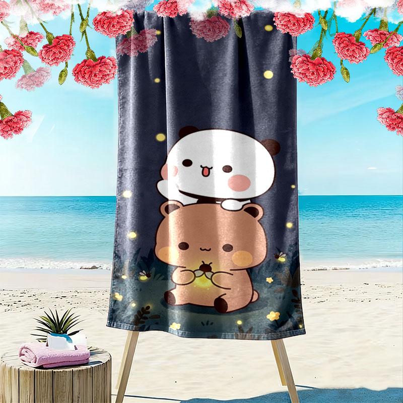Bear Panda Love Print Beach Towel Large Soft Quick Dry Towel For Beach Camping Swimming