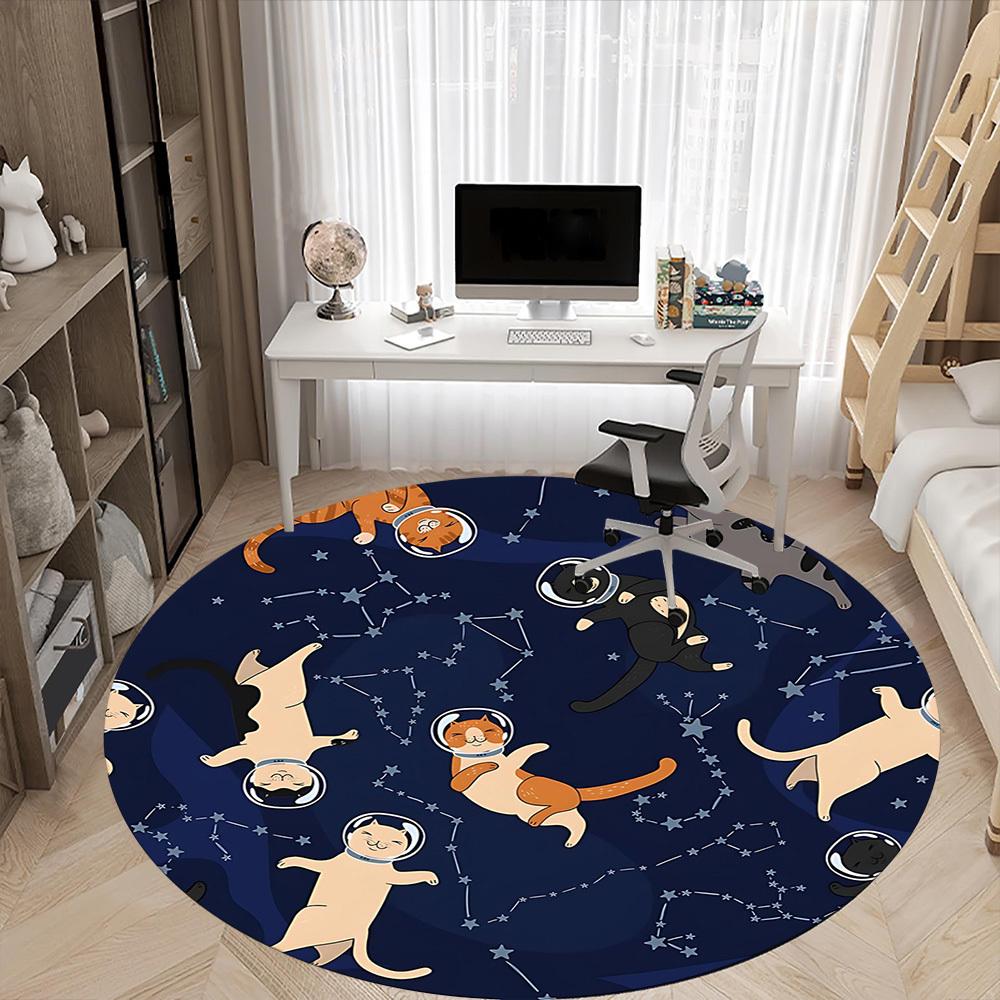 1PC Space Cats Office Round Area Rug, Mat Suitable For Office, Under Office Chairs Bedroom Living Room Home Decor, Room Deco