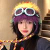 Dopamine Contrast Color Plush Knitted Ear Protector Female Winter Cute Funny Flying Hat Warm Ear Protector Wool Hat