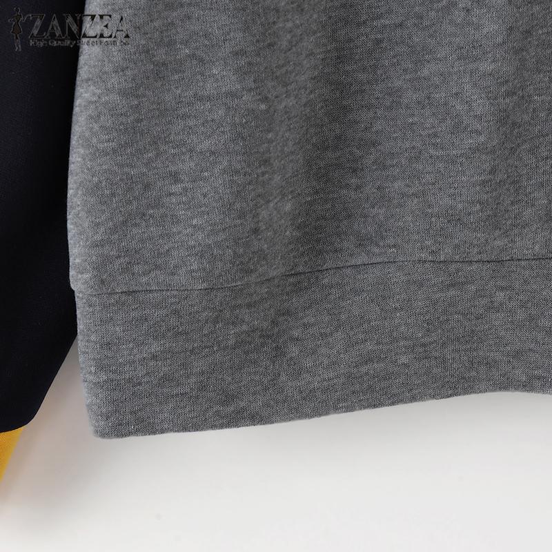 ZANZEA Dámské podzimní mikiny s kulatým výstřihem a dlouhým rukávem s potiskem medvěda v kontrastních barvách