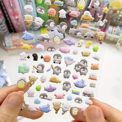 Süße Kawaii Tiere 3D Blasensticker Langlebiger Klebstoff Lustig, Ästhetische Kunst Schreibwaren für DIY Journal, Laptop, Wasserflasche Dekoration Aufkleber