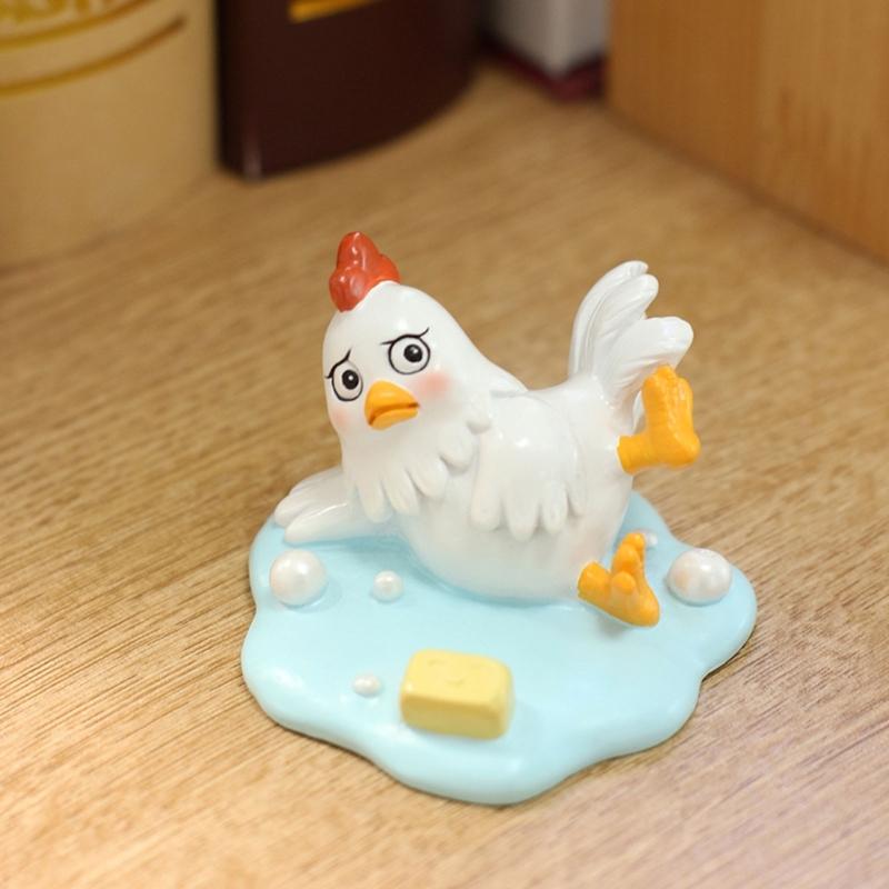 Funny Resin Slipping Chicken Figure Phone Stand Desk Decors Humorous Ornament Gift for Friend Family Birthday Holiday