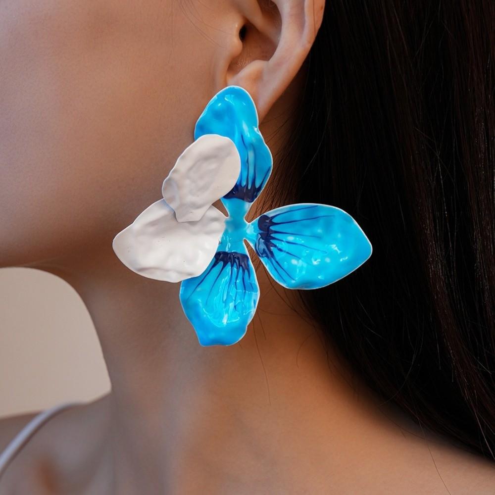 Dripping Oil Enamel Stud Earrings Zinc Zinc Alloy Bohemian Dangle Earring Drip Oil Flower Earrings  Women