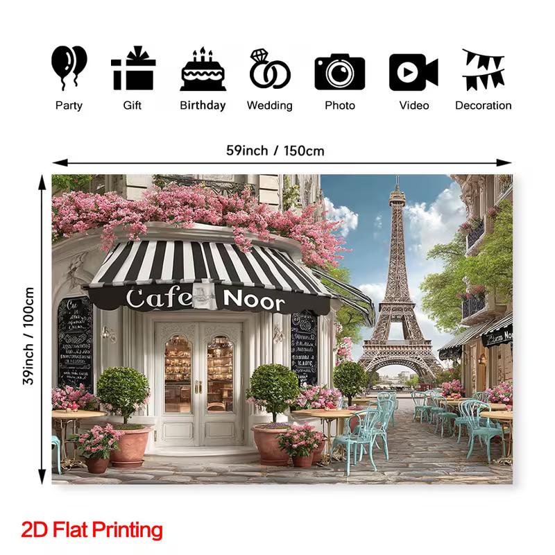 2D Paris Café Noor Fotografie Hintergrund mit Eiffelturm