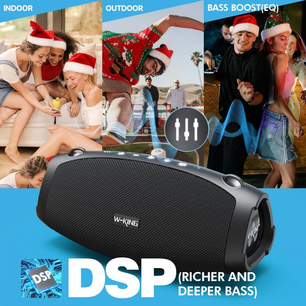 120W MAX 70W RMS Bluetooth Speaker with Deep IPX6 Waterproof and Dustproof Wireless Loud Portable Wireless Outdoor 42 Hours of Continuous Call Support