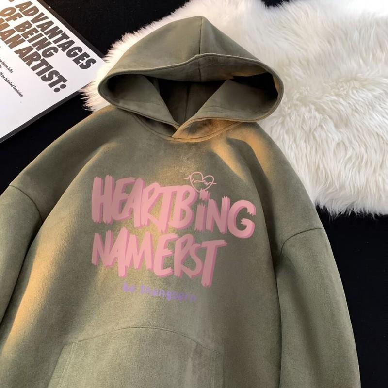 Unisex Heavyweight Fleece Hoodie With Letter Print Soft Suede-like Fabric Oversized Fit Winter Streetwear