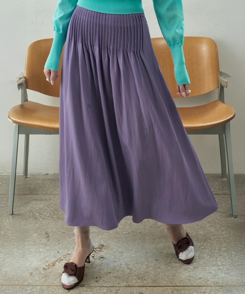 Moleubeu13 Moss Pintuck Flare Skirt (Powder Purple)