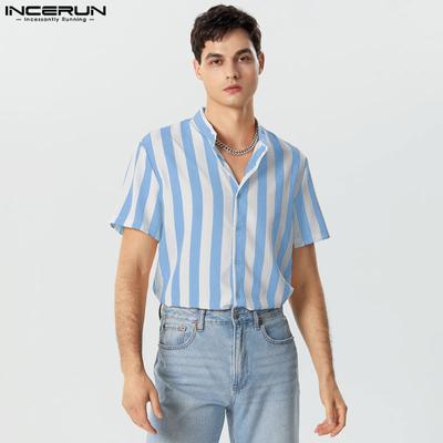 Herren Sommer Reverskragen Kurzarm Gestreifte T-Shirts Knöpfbare Hemden Tops