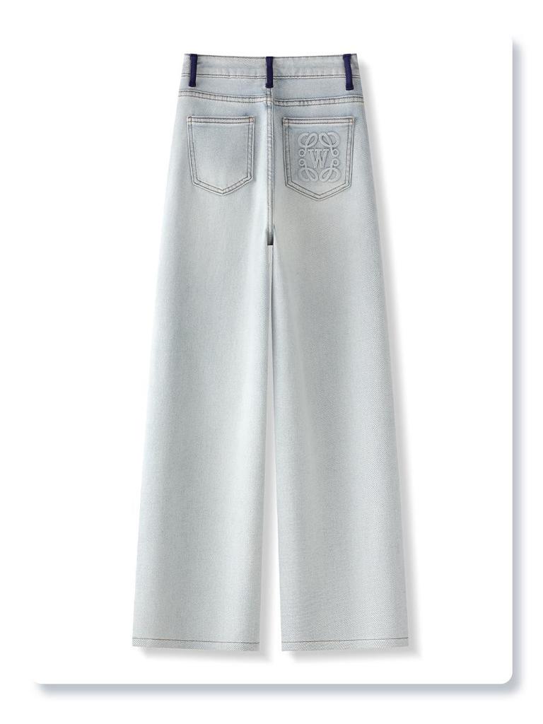 Women's Light Blue Fleece-Lined Jeans, Autumn/Winter 2024, Convertible Narrow/Wide-Leg, Retro Loose, High-Waisted, Straight-Leg Pants