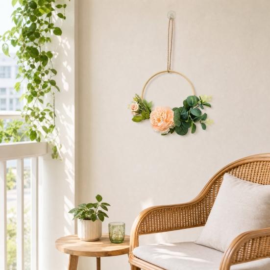 Artificial Flower Wreath, Sustainable Hanging Ornaments, with Elegant Flower Decorations for Bedroom Living Room Balcony Cafe Nursery