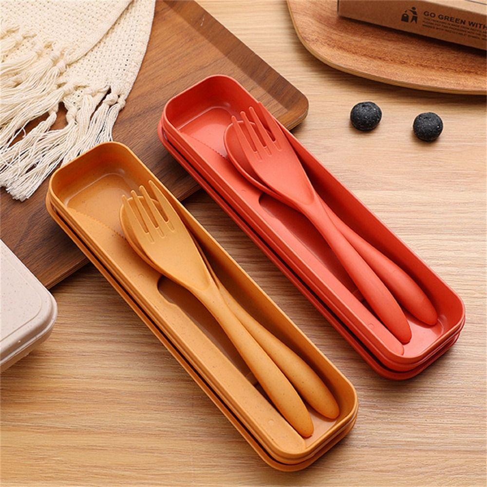 Reusable Camping Utensil Set Wheat Straw Camping Spoon Fork Travel Utensils Picnic Hiking