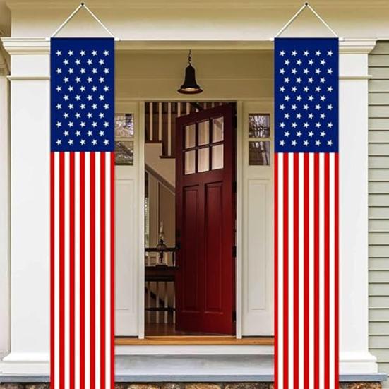4th of July Patriotic Door Banners Outdoor Patriotic American Flag Hanging Porch