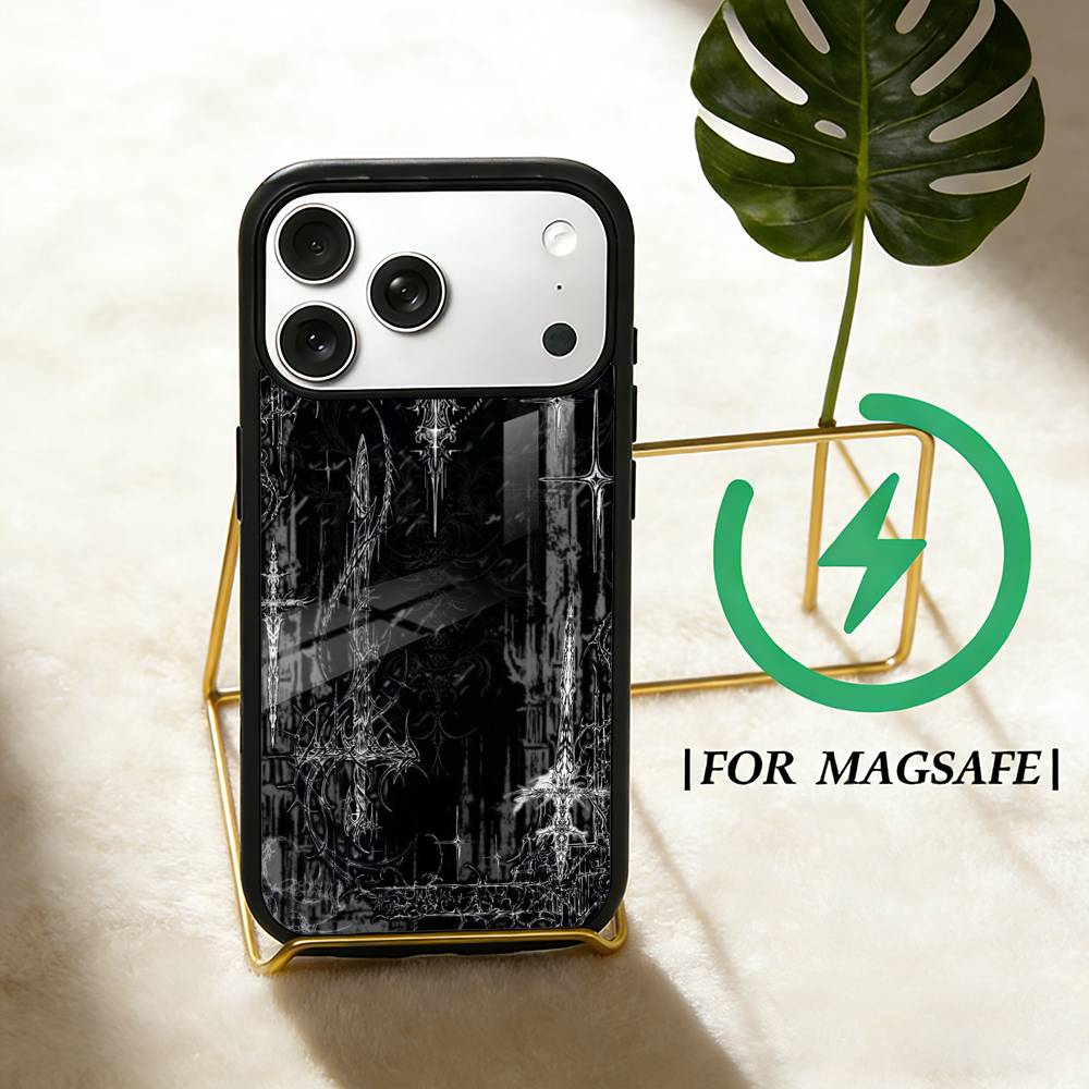 

Gothic Cyber Sigil Cross Phone Case For iPhone 17 16 15 14 13 12 Pro Max Plus for Magsafe Mirror Wireless Magnetic Cover iPhone14Plus