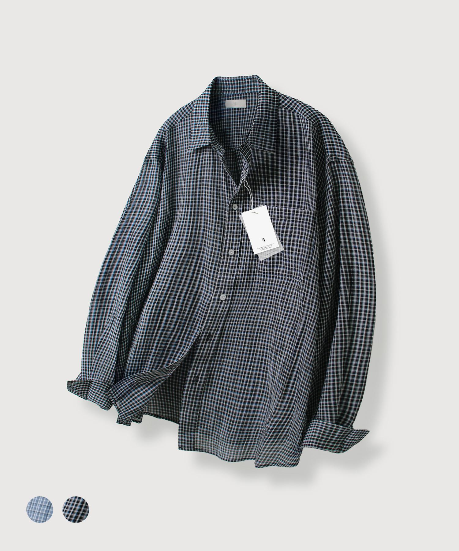 Mood Inside Seersucker Wrinkle Check Shirt_2 Colors Blue/M