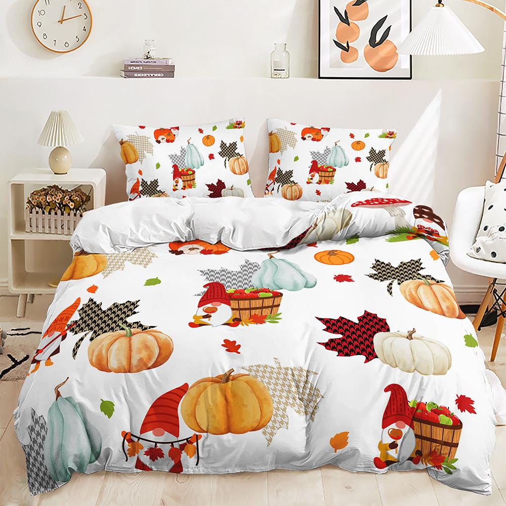 Bed Three-Piece Thanksgiving Fox Pumpkin Quilt Cover 3D Digital Printing Kit