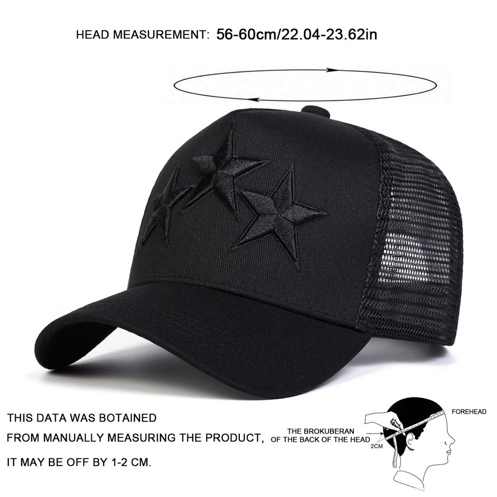 Modische Mütze aus Mesh mit Sternstickerei Outdoor Baumwolle Verstellbare Baseballkappe Freizeit-Sportmützen für Paare Sommer Atmungsaktive Kappen