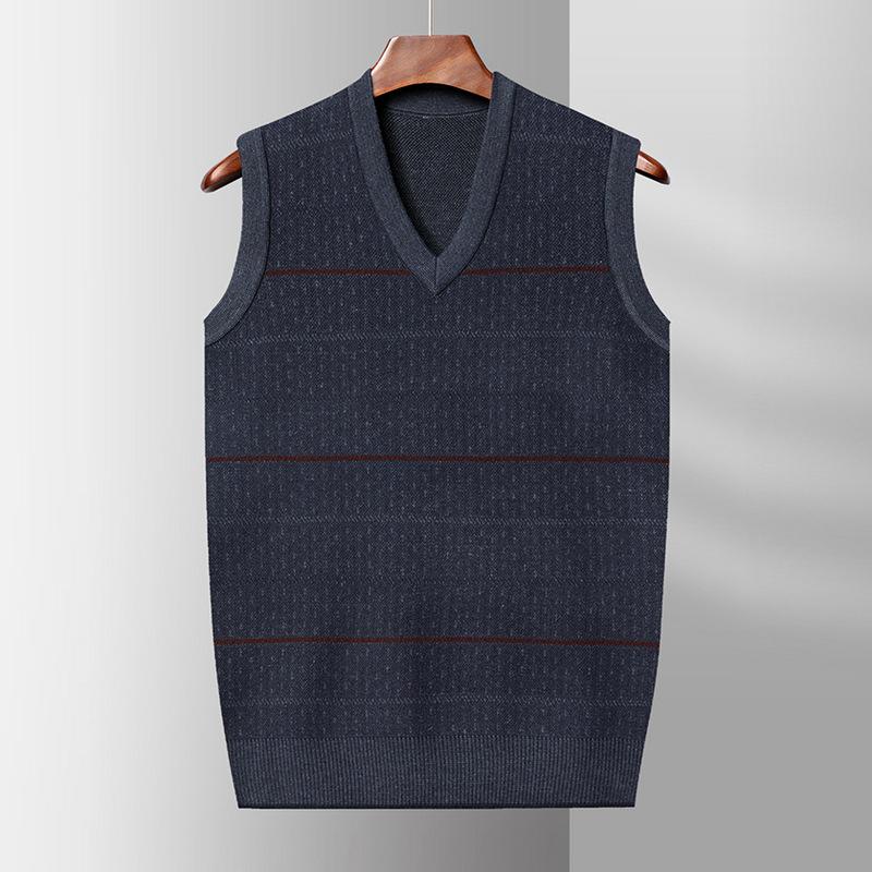Men's Autumn Knitted Vest Middle-aged and Elderly Dad Loose Bottoming Shirt Grandpa with Sleeveless V-neck Sweater Man