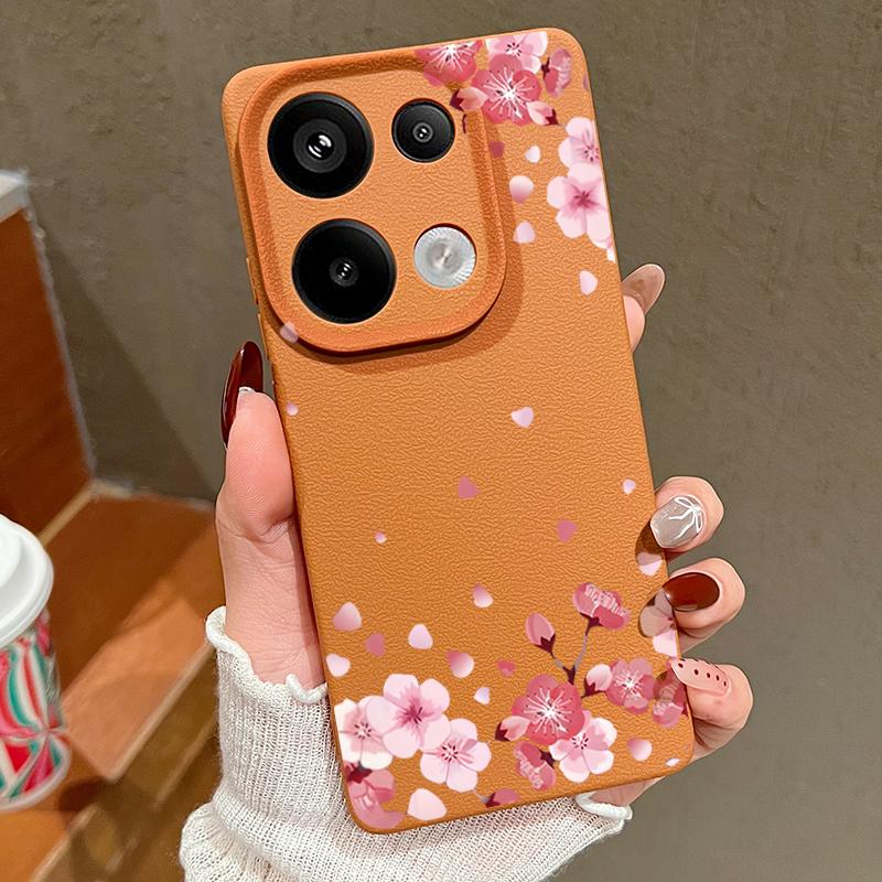 Sakura Blumenmuster Weiche Matte Hülle Für Xiaomi 13T Poco X7 X6 M6 Pro Redmi Note 14 13 Pro 12 11 TPU Ledertextur Stoßfest Schlanke Handyhülle