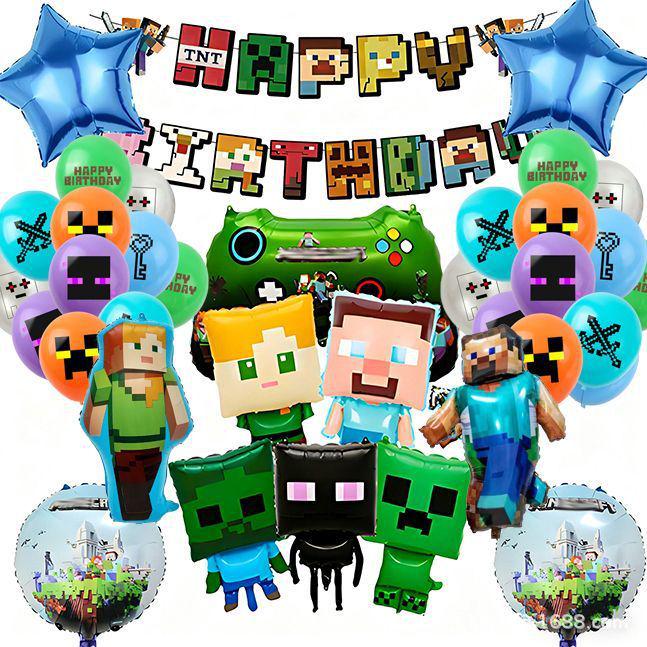 Pixel Creeper & Roblox Game Party Balloons & Flags
